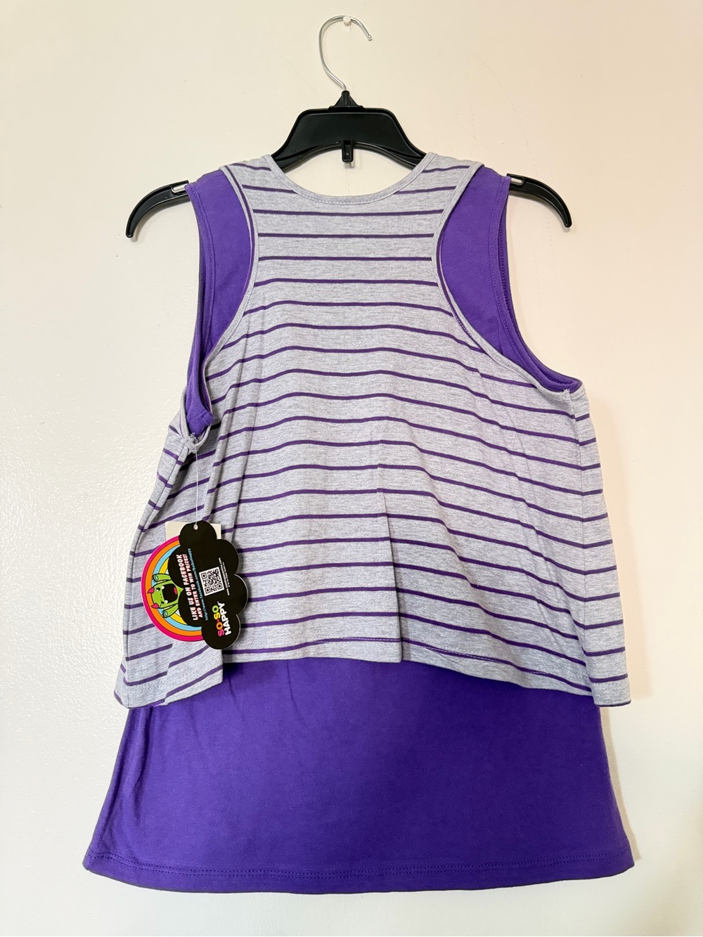 *BRAND NEW* JC Penney So So Happy Grey Striped Purple Monster Gray 2In1 Tank Top - Picture 3 of 3